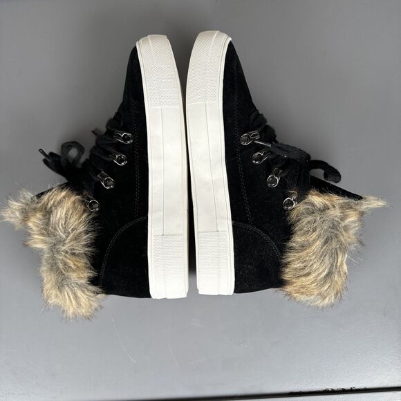 Soda Brand Women's Faux Fur Black Suede‎ Bootie Sneakers Women's Size 7 - Picture 7 of 11
